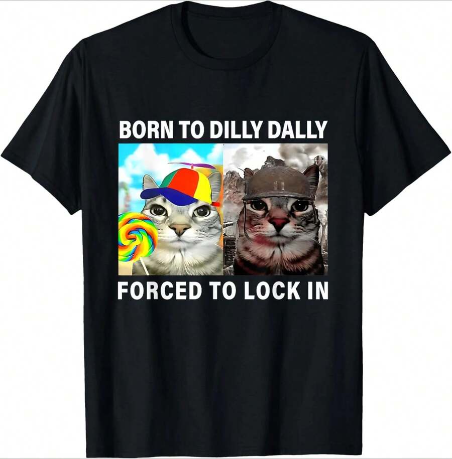 Cat Meme T-Shirt Humorous Abstract Design Women's Loose-Fit Crew Neck Short Sleeve Casual Everyday Basic T,Daily Outfit For Women,Perfect Gift For Her - Black 17 - View 1