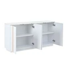 Living Room Sideboard, Storage Cabinet With 4 Doors, 35x140x70cm. Gold And White Design, Adjustable - White - View 3