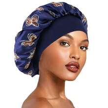 1pc Butterfly Print Cute Bohemian Style Sleep Cap, Shower Cap, Silk Hair Care Bonnet, Suitable For Curly / Natural Braided / Straight Hair, Unisex - Multicolor - View 10