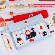 Carpeta multifuncional para niños con diseño de gato, bolsa de almacenamiento de documentos de gran capacidad, bolsa para material escolar e información, bolsa de documentos de oficina con d - Negro - Ver 3