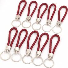 10pcs/Pack PU Braided Keychain 11.5cm Zinc Alloy Hook Simple Colorful Dopamine Leather Rope Pendant Keychain DIY Pendant Phone Lanyard Accessory - Woven Keychain - View 19
