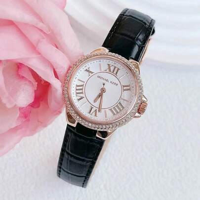 Michael Kors MK2962 Retro Roman Numeral Large Dial Crystal Bezel Rose Gold Croc Leather Women Quartz Watch