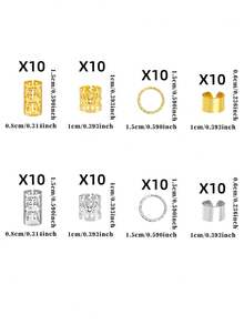 80个/套 复古镂空发圈，金属发夹，发卡，发绳，发饰，适用于编发，发爪，发夹，发卡，发卡夹，夏季，头部饰品，发卡，假日，旅行，节日，派对 - 金+銀 - 查看 9