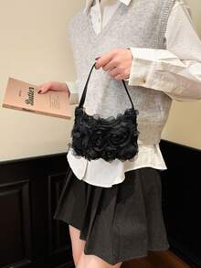 Girl's 3D Floral Handbag, Zipper Closure Rose Petal Clutch Bag, Evening Small Bag Suitable For Party, Gathering And Daily Use - A - View 7