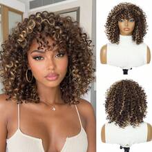 70s African Style Bangs Wig, Ombre Golden Curly Wig, Fluffy Curly African Style Wig, High Quality Synthetic Large African Style Wig 12-Inch Afro Wig - Multicolor - View 14