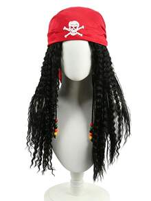 Multi Style Pirate Wig Set Black Brown Long Curly Braided Hair With Color Beads For Caribbean Captain Halloween Men Cosplay Costume Hairpiece - Multicolor - View 15