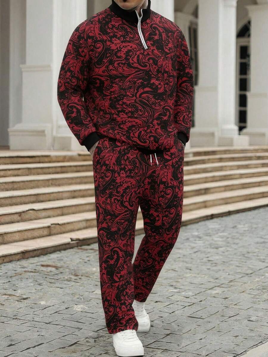 Men's Business All-Over Print Zip-Up Sweatshirt And Pants Set - Multicolor - View 1