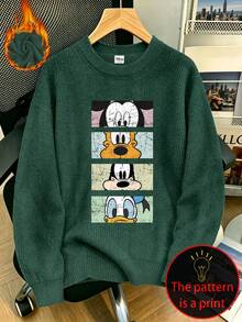 Disney Women's Plus-Size Casual Faux-Knit Top; Soft, Comfortable Fabric; Suitable For Autumn And Winter; Featuring Minnie Mouse And Donald Duck Prints. - Dark Green - View 5