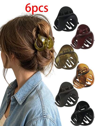 6PCS Elegant Minimalist Hollow Pumpkin Shaped Hair Claw Clips For Women, Back Of Head Daily Updo Hair Claw, Bathing Hair Styling Clips, Half-Up Top Clips, Suitable For Thin And Short Hair, Versatile High-End Hair Accessories For Outings, Parties, Travel, Photography, Home, Commuting, Holiday Gifts
