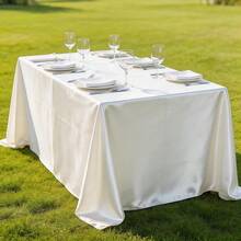 1 pieza Mantel de satén blanco, resistente a las arrugas y las manchas, lavable - Adecuado para el hogar, bodas, fiestas, cafés, picnics, forma rectangular, disponible en varios tamaños - Blanco - Ver 4