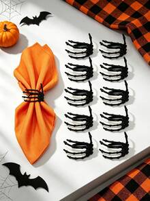 12pcs/6pcs/1pc Halloween Napkin Rings - Halloween Novelty Theme, Black Skeleton Hand, Ghost, Spider, Haunted House, Butterfly Creative Design Napkin Rings, Suitable For Halloween Party Table Decor - Easy To Clean Metal Texture, Halloween Decoration, Theme Event Accessories, Spooky Table Decor, Durable Napkin Holder - Multicolor - View 12