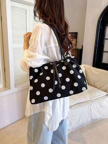 3-Compartment Linen Canvas Tote Bag, Large Capacity Commuter Handbag, 2026 New Bucket Bag - Black - View 5