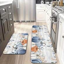 Kitchen Mats Featuring A Design Of Autumn Blue And White Pumpkins, Made From Suitable Materials For Use In The Bedroom, Living Room, Dining Area, Bathroom, And Entrance - White - View 8