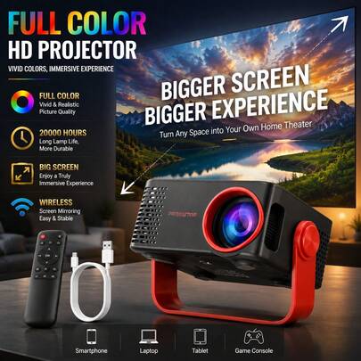 Proiector mini M60 1080P cu interfață USB/Type-C, proiector portabil pentru home theater cu WiFi 2.4G, dimensiune proiecție 20-100 inch