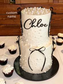 1pc Premium Gold Mirror Acrylic Cake Topper, Laser Cut Customized Cake Decoration Plug-In, Durable & Vibrant, Reusable, Personalized Decor For Weddings, Birthdays, Tea Parties And Office Celebrations - Multicolor - View 6