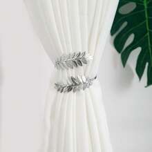 Nordic Best-Selling Modern Style Luxury Maple Leaf Curtain Tieback Metal Curtain Buckle Multi-Functional Curtain Rope (Gold/Silver) - Silver Leaves - View 4