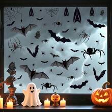 Halloween Static Cling Black Spider & Bat Silhouette Window Decals, Holiday Party Home Decor Self-Adhesive Spider Web PVC Stickers - Cartoon Spider - View 3