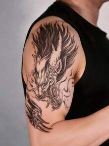 STARTTOOS 1pc Large Arm Tattoo Sticker For Men, Black Bold Dragon Head & Claw Pattern, Temporary Tattoo Decal For Arm, Chest, Abdomen, Leg, Party Gift, DIY Holiday Gift - Black - View 2
