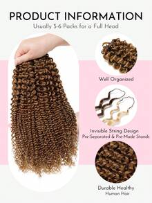 WOWANGEL 5pcs Brown Pre-Bundled Feather Crochet Human Hair Extensions, Suitable For Miracle Knots Bohemian Braids, Kinky Curly Texture, 5-6 Packs Full Head Knotless Bohemian Braids, Vacation Hairstyle, Fluffy Texture, Time-Saving Wear, Summer Vibe - S30 - View 3