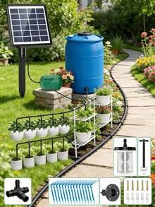 Rotatable Solar Panel Automatic Drip Irrigation Kit 12 Timed Watering Modes With Low Water Alert For Summer Vacation Garden And Balcony Plant Care - A - View 2