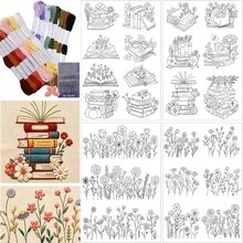 Pre-Printed Embroidery Pattern Paper, Self-Adhesive Water-Soluble Stabilizer Set, Includes Floral & Botanical Designs - A - View 15