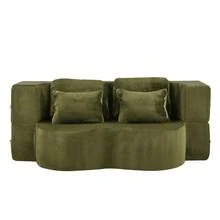 Large Modern White 2 Seat Sofa With 4 Throw Cushions, High Density Foam Folding Mattress, Suitable - 綠色雙座 - 查看 7