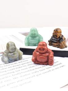天然水晶迷你笑佛雕像，手工雕刻原石手持飾品，桌面裝飾，家居裝飾禮物 - 小佛 - 查看 4