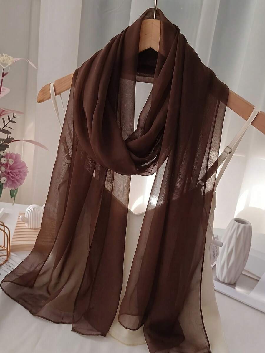 1pc Women's Classic Solid Color Chiffon Scarf, Versatile Silk Scarf, Spring For Dress