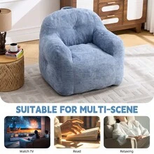 Modern European-American Style Beanbag / With Armrests / Plush Look Beanbag / No Assembly Required / Suitable For Living Room, Bedroom And Reading Corner - 藍色 - 查看 6