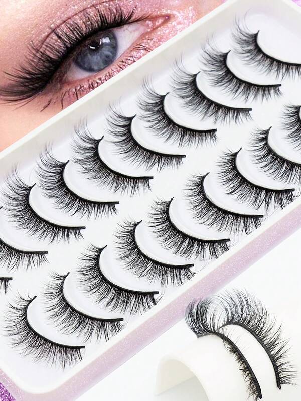 Ayrmilla 10 Pairs Natural False Eyelashes, Fox Eye & Cat Eye Extended Styles, Soft & Lightweight, Suitable For Beginners, Easy To Wear, Fit For Daily Dates. False Eyelashes,Reusable And Fashionable Beauty Tools.