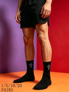 1/5/10/20 Pairs Unisex Cross Sports Socks, Casual Minimalist Style Suitable For Dating And Sports Wear - Multicolor - View 2