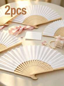 1/2pcs Vintage Handheld Folding Paper Fan, Portable Bamboo Fan, Summer Cool Fashion Accessory, Suitable For Parties And Events - Multiple Styles - View 1