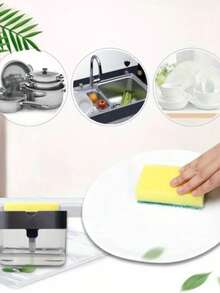 1pc Kitchen Dish Soap Dispenser, Dish Detergent Dispenser, 2-In-1 Soap Dispenser For Kitchen Countertop, Plastic Soap Dispenser, Instant Refill, Durable, Includes Sponge, Liquid Detergent Dispenser, Kitchen Tool - A - View 7