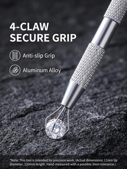Nhíp gắp trang sức 4 chấu chính xác - Giá đỡ đá quý/kim cương bằng thép không gỉ, công cụ làm trang sức và linh kiện nhỏ bằng kim loại/nhôm thiết kế công thái học, thiết yếu cho làm trang sức, màu xám nhạt, dụng cụ làm trang sức | Nhíp thời trang | Dụng cụ thủ công bền bỉ, phụ kiện làm trang sức