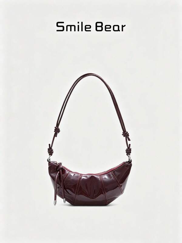 Ruched Drawstring Crescent Underarm Bag, Adjustable Knotted Strap, Minimalist Designer Shoulder Bag For Daily Commute