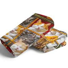 1pc Cat Flannel Blanket, Novel Flannel Blanket, Soft And Comfortable For Nap, Office, School, Home, Picnic, Travel, Gift - Mocha Brown - View 9