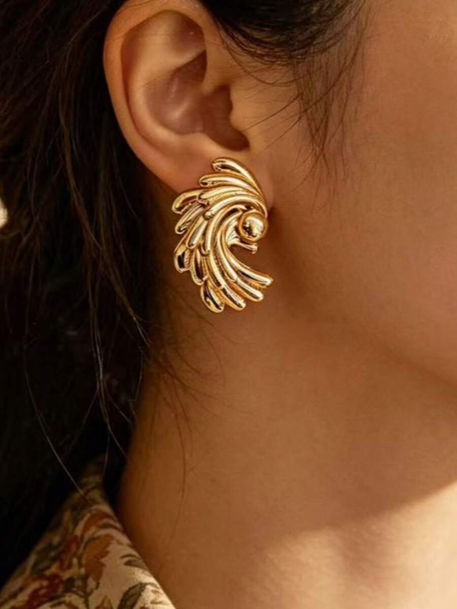 1 Pasang Anting-Anting Kerang Tumpuk Modis Cocok untuk Dipakai Saat Liburan Musim Panas - Emas - View 1
