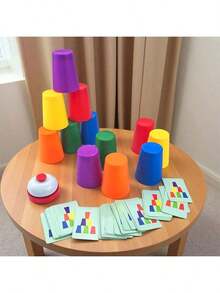Stacking Cups Game Set, Desktop Puzzle Competition Game, Color Sorting Recognition Educational Training, Logical Thinking Training, Stacking Cups Interactive Game, Party Game Gift - Multicolor - View 1
