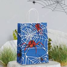 8PCS Hero Series Spider Web Pattern Printed Kraft Paper Gift Bags, Suitable For Cosplay Event Souvenirs Packaging, Birthday And Theme Party Decoration, Halloween Gift Packaging, Daily Item Storage And Shopping Bags, Happy Birthday - 451 - View 8