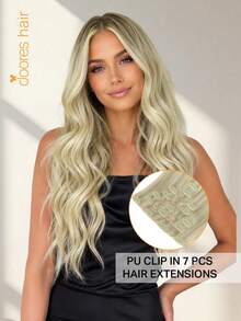 DOORES Extensiones de Cabello Humano Invisible Sin Costuras con Clips 130g-150g 7 piezas/Paquete Gris Dorado Rayas Rubia Platino Color Natural Liso Remy PU Extensiones de Cabello Invisible con Clips Moldeable - S17A/60A - Ver 2