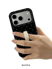 GIIPPA 1pc Black Background With White Polka Dot Design, Phone 17 Pro Max Finger Strap Phone Case, Compatible With Phone 16 Pro Max, 15 Pro Max, 14 Pro Max, Korean-Style High-End Fashion Fun Phone Case, Compatible With 11/12/13/14/15/16 Pro Max Plus, Elegant Design Suitable For Men And Women, Perfect Gift For Girlfriend On Christmas, Valentine's Day, Easter, Wedding Season And Birthday! - Black - View 4