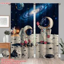 2Panels Kids Outer Space Astronaut Pattern Curtains, Light‑Filtering Rod Pocket Decorative Cortinas,Cortinas Para Cuarto,Cortinas Para La Sala,Curtains For Living Room,Curtains For Bedroom,Room Decor,Fall Curtains Living Roomhalloween Decorfall Style - Multicolor - View 13