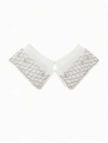 1pc Women's White Sheer Mesh Detachable Collar, Pearl Beaded Geometric Embroidery, Wavy Edge, Suitable For Dresses And Shirts - White - View 11