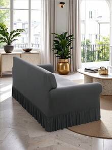 1pc Elastic Sofa Cover With Skirt Design, Modern Style Polyester Fabric, Machine Washable, Dust And Stain Resistant, All Seasons - Grey - View 7