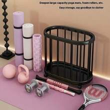 1pc Rolling Storage Bin With Smooth Wheels, Space-Saving Open Mesh Design, Suitable For Storing Yoga Mats, Rackets And Home Fitness Equipment, Bathroom Laundry Basket, Durable Plastic Structure, Back To School Storage Basket - Multicolor - View 3