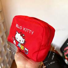 SANRIO 1 Piece Red Embroidered Hello Kitty Polka Dot Bow Decor Waterproof Nylon Large Capacity Zipper Closure Cute Cartoon Girl Style Cosmetic Bag, - Multicolor - View 12