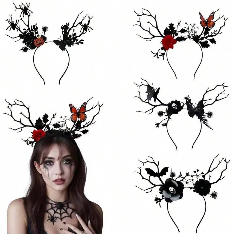 1pc/Set - Halloween Headband Costume Party Dark Style Exaggerated Hair Accessory Realistic Tree Branch Butterfly Headband Headpiece - Multicolor - View 1