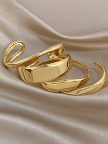 18k Gold Plated Stainless Steel, Curved Polished Gold Bangle, Women's Bracelet, Stainless Steel Jewelry, Designer Jewelry, High Quality Luxury Jewelry, Jewelry Set, Heavy Bangle, Gold Plated Jewelry, Suitable For Daily, Dating, Party, Vacation Season, Back To School Season, Summer Jewelry, Beach Jewelry, Women's Beach Accessories, Birthday Gift, Girlfriend Gift, Mother Gift, Bohemian Jewelry - Multicolor - View 4