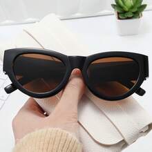 1pc Vintage Cat Eye Black Fashion Glasses, Suitable For Travel, Casual, Street Photography, Vacation, Beach Accessories, Clothing Accessories - Brown - View 2