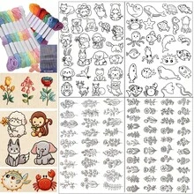 Cute Animal And Floral Embroidery Sticker Set For Beginners, DIY Self-Adhesive Water-Soluble Fabric Paper, Self-Adhesive Non-Woven Fabric Pre-Printed Pattern Water-Soluble Stabilizer - Black and White - View 11